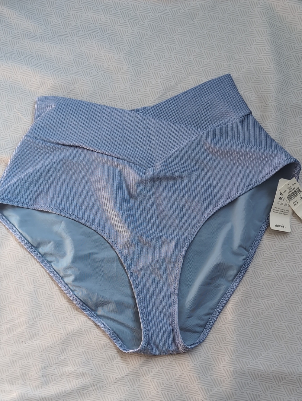 Aerie Ribbed High-Waist Bikini Bottoms in Pale Blue